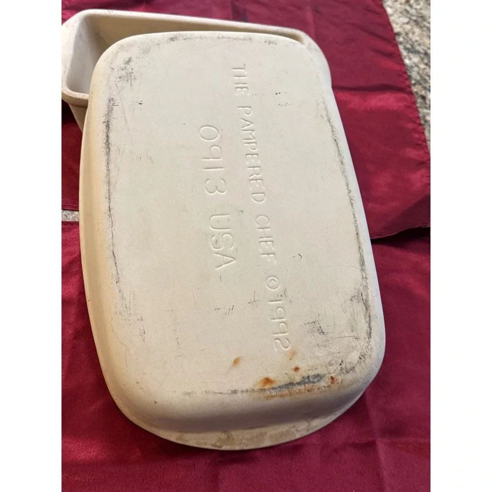 Pampered Chef Stoneware Set Rectangular Baker 0913 and Loaf Pan 076 USA Made